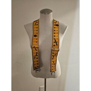 CLC‎ Custom LeatherCraft Mens Yellow Tape Measure Tool Print Suspenders X-Back